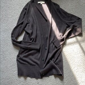 LOFT Brown Button-Front Long Cardigan